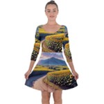 Sunflowers Flowers Nature Quarter Sleeve Skater Dress