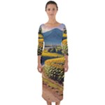 Sunflowers Flowers Nature Quarter Sleeve Midi Bodycon Dress