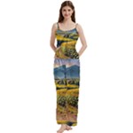 Sunflowers Flowers Nature Spaghetti Top Long Pants Satin Pajamas Set