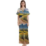 Sunflowers Flowers Nature Short Sleeve Long Pants Satin Pajamas Set
