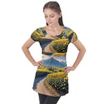 Sunflowers Flowers Nature Puff Sleeve Tunic Top