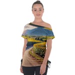Sunflowers Flowers Nature Off Shoulder Tie-Up T-Shirt