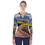 Sunflowers Flowers Nature V-Neck Long Sleeve Top