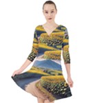 Sunflowers Flowers Nature Quarter Sleeve Front Wrap Dress