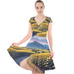 Sunflowers Flowers Nature Cap Sleeve Front Wrap Midi Dress