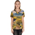 Sunflowers Flowers Nature Women s V-Neck Scrub Top