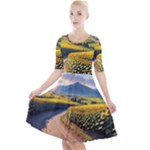 Sunflowers Flowers Nature Quarter Sleeve A-Line Dress With Pockets