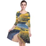 Sunflowers Flowers Nature Quarter Sleeve Waist Band Dress