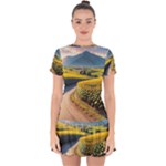Sunflowers Flowers Nature Drop Hem Mini Chiffon Dress