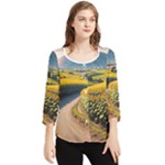 Sunflowers Flowers Nature Chiffon Quarter Sleeve Blouse