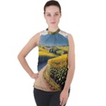 Sunflowers Flowers Nature Mock Neck Chiffon Sleeveless Top