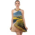 Sunflowers Flowers Nature Halter Tie Back Chiffon Dress