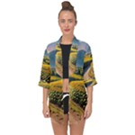Sunflowers Flowers Nature Open Front Chiffon Kimono