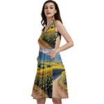 Sunflowers Flowers Nature Sleeveless V-Neck Skater Dress with Pockets