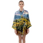 Sunflowers Flowers Nature Long Sleeve Satin Kimono