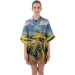 Sunflowers Flowers Nature Half Sleeve Satin Kimono 