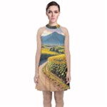 Sunflowers Flowers Nature Velvet Halter Neckline Dress 