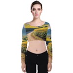 Sunflowers Flowers Nature Velvet Long Sleeve Crop Top
