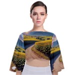 Sunflowers Flowers Nature Tie Back Butterfly Sleeve Chiffon Top