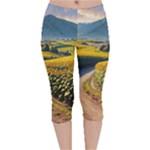 Sunflowers Flowers Nature Velvet Capri Leggings 