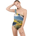 Sunflowers Flowers Nature Frilly One Shoulder Swimsuit