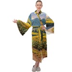 Sunflowers Flowers Nature Maxi Velvet Kimono
