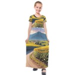 Sunflowers Flowers Nature Kids  Short Sleeve Maxi Dress