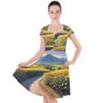 Sunflowers Flowers Nature Cap Sleeve Midi Dress With Pockets