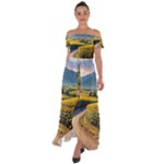 Sunflowers Flowers Nature Off Shoulder Open Front Chiffon Dress