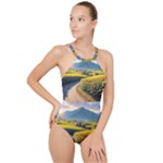 Sunflowers Flowers Nature High Neck One Piece Swimsuit