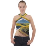 Sunflowers Flowers Nature Cross Neck Velour Top