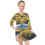 Sunflowers Flowers Nature Kids  Quarter Sleeve Shirt Dress