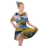Sunflowers Flowers Nature Kids  Shoulder Cutout Chiffon Dress