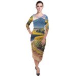 Sunflowers Flowers Nature Quarter Sleeve Midi Velour Bodycon Dress
