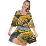 Sunflowers Flowers Nature Velour Kimono Dress