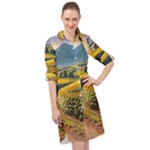 Sunflowers Flowers Nature Long Sleeve Mini Shirt Dress