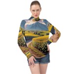 Sunflowers Flowers Nature High Neck Long Sleeve Chiffon Top