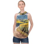 Sunflowers Flowers Nature High Neck Satin Top