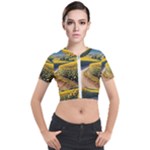 Sunflowers Flowers Nature Short Sleeve Cropped Jacket