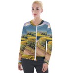 Sunflowers Flowers Nature Velvet Zip Up Jacket
