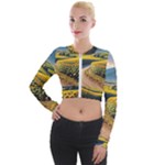 Sunflowers Flowers Nature Long Sleeve Cropped Velvet Jacket