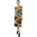 Sunflowers Flowers Nature Ruffle End Midi Chiffon Dress