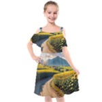 Sunflowers Flowers Nature Kids  Cut Out Shoulders Chiffon Dress