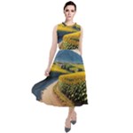 Sunflowers Flowers Nature Round Neck Boho Dress