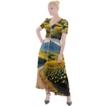 Sunflowers Flowers Nature Button Up Short Sleeve Maxi Dress