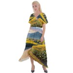 Sunflowers Flowers Nature Cross Front Sharkbite Hem Maxi Dress
