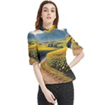 Sunflowers Flowers Nature Frill Neck Blouse