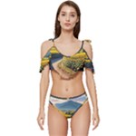 Sunflowers Flowers Nature Ruffle Edge Tie Up Bikini Set	