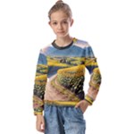 Sunflowers Flowers Nature Kids  Long Sleeve T-Shirt with Frill 