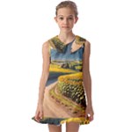 Sunflowers Flowers Nature Kids  Pilgrim Collar Ruffle Hem Dress